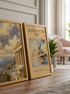 Mythos watercolour print framed by window – literary home decor