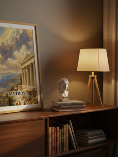 Mythos watercolour print on bookshelf – Stephen Fry fan gift