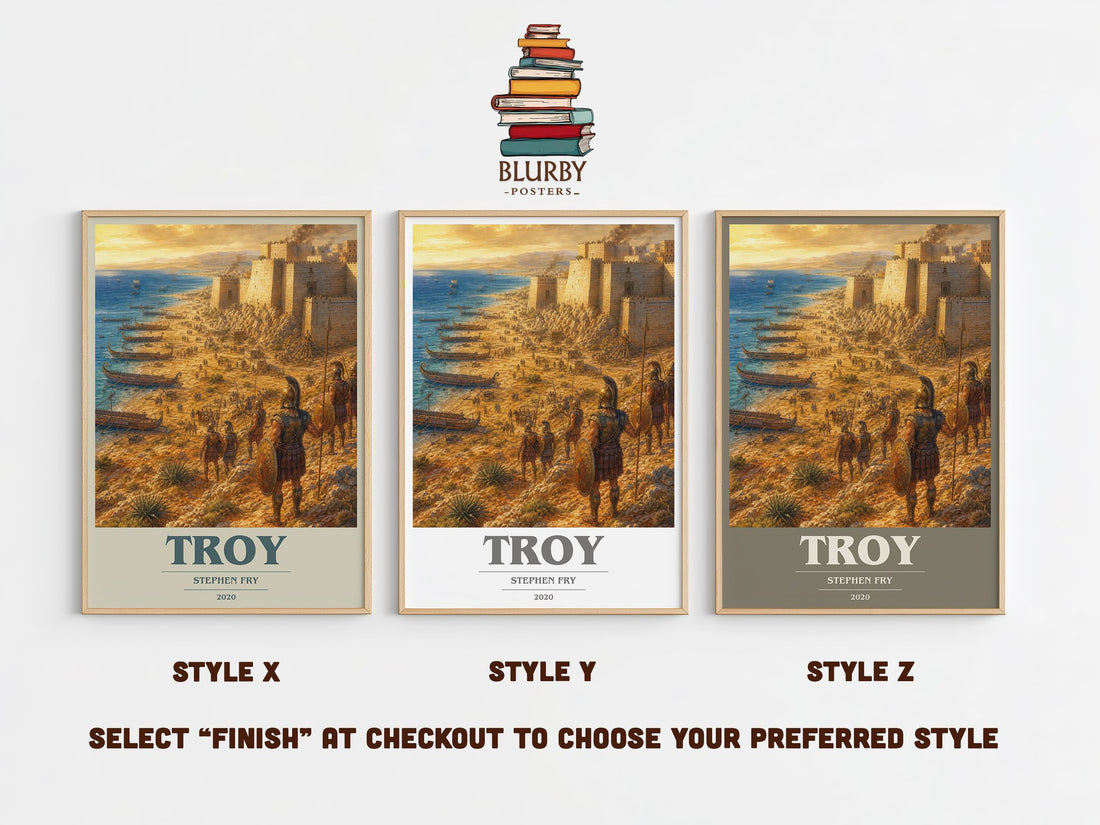Troy book cover print in frame leaning in hallway – literary fiction wall art (mockup)