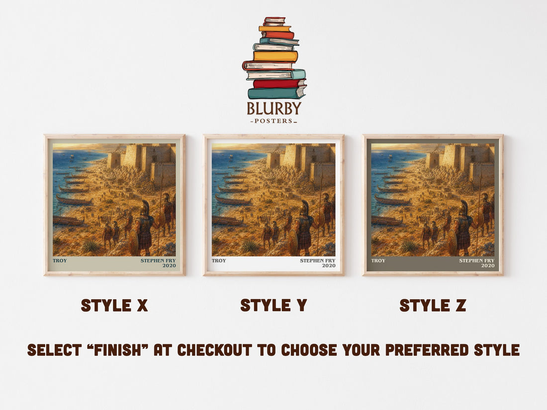Troy literary print in frame leaning in hallway – literary fiction wall art (mockup)