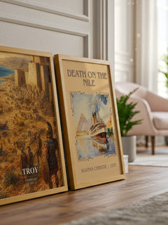 Troy watercolour print framed by window – literary home decor