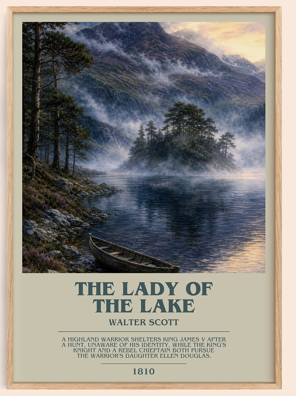 The lady of the lake bookish book poster by Walter Scott – framed literary art print
