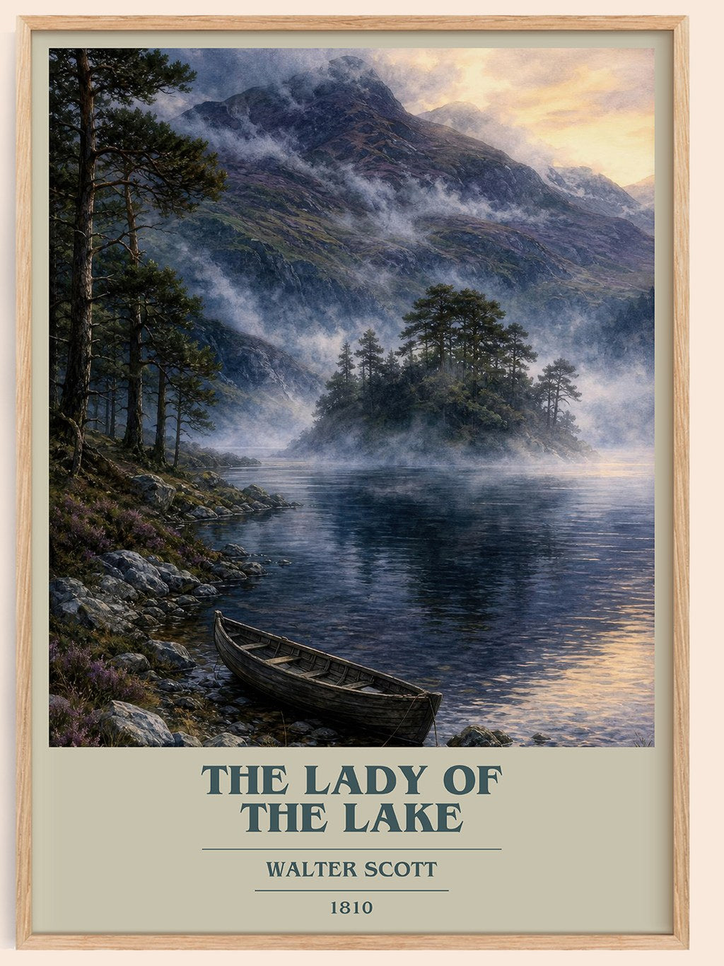The lady of the lake book cover book poster by Walter Scott – framed literary art print