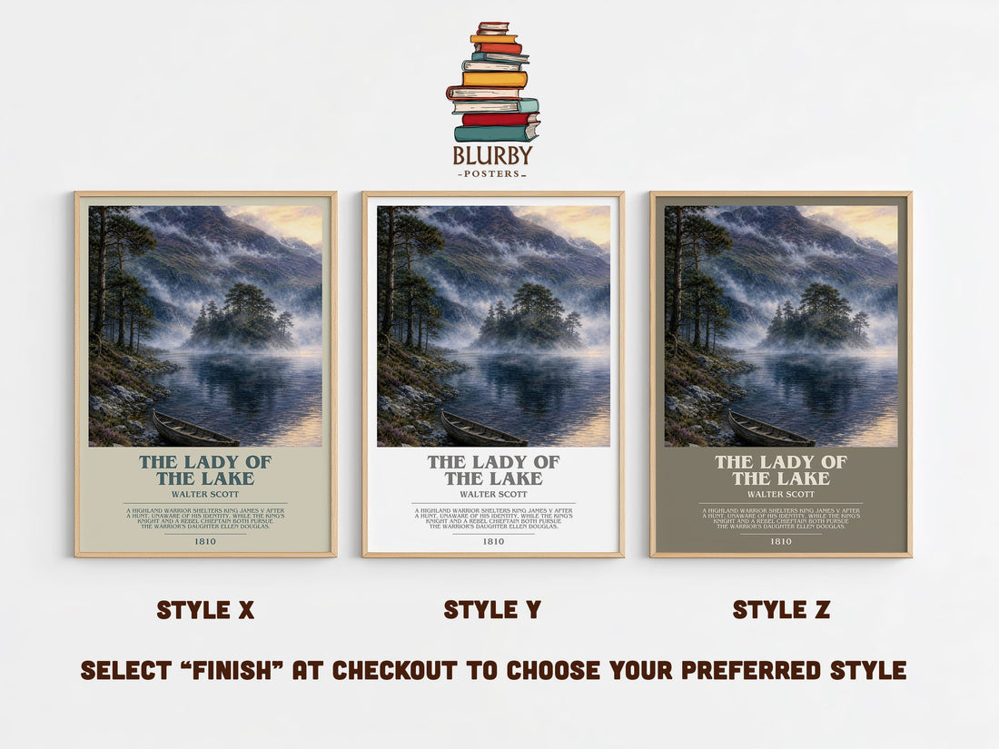 The lady of the lake bookish print in frame leaning in hallway – poetry wall art (mockup)