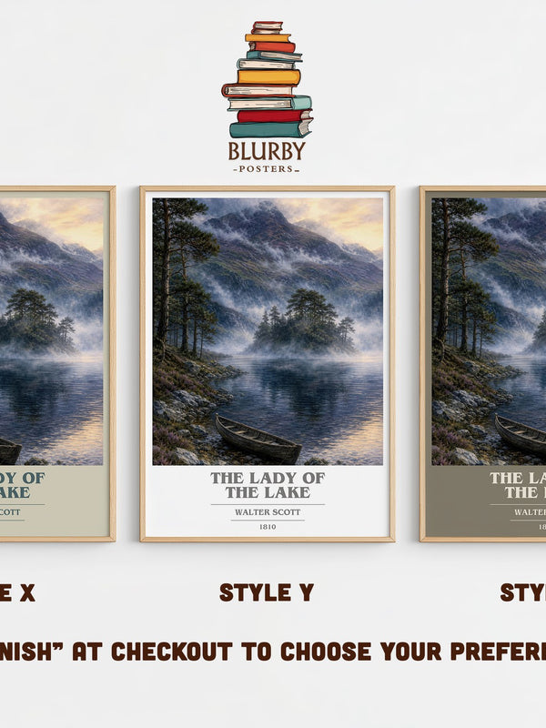 The lady of the lake book cover print in frame leaning in hallway – poetry wall art