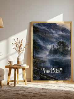 The lady of the lake watercolour print in frame leaning in hallway – poetry wall art