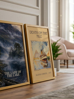 The lady of the lake watercolour print framed by window – literary home decor