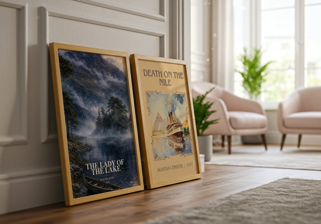 The lady of the lake watercolour print framed by window – literary home decor