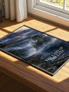The lady of the lake watercolour book poster framed on wall – poetry wall art