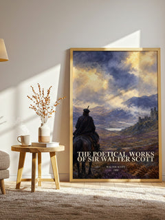 The poetical works of Sir Walter Scott watercolour print in frame leaning in hallway – poetry wall art