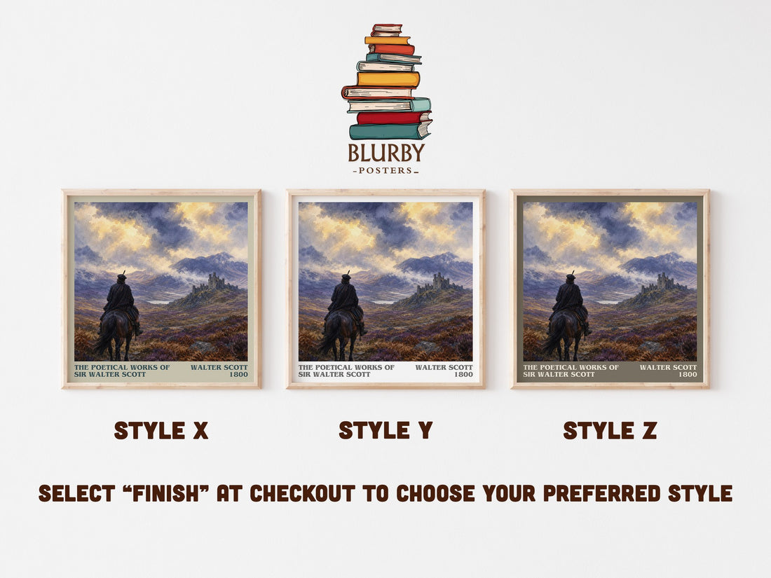 The poetical works of Sir Walter Scott literary print in frame leaning in hallway – poetry wall art (mockup)
