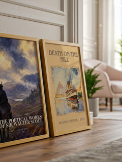 The poetical works of Sir Walter Scott watercolour print framed by window – literary home decor