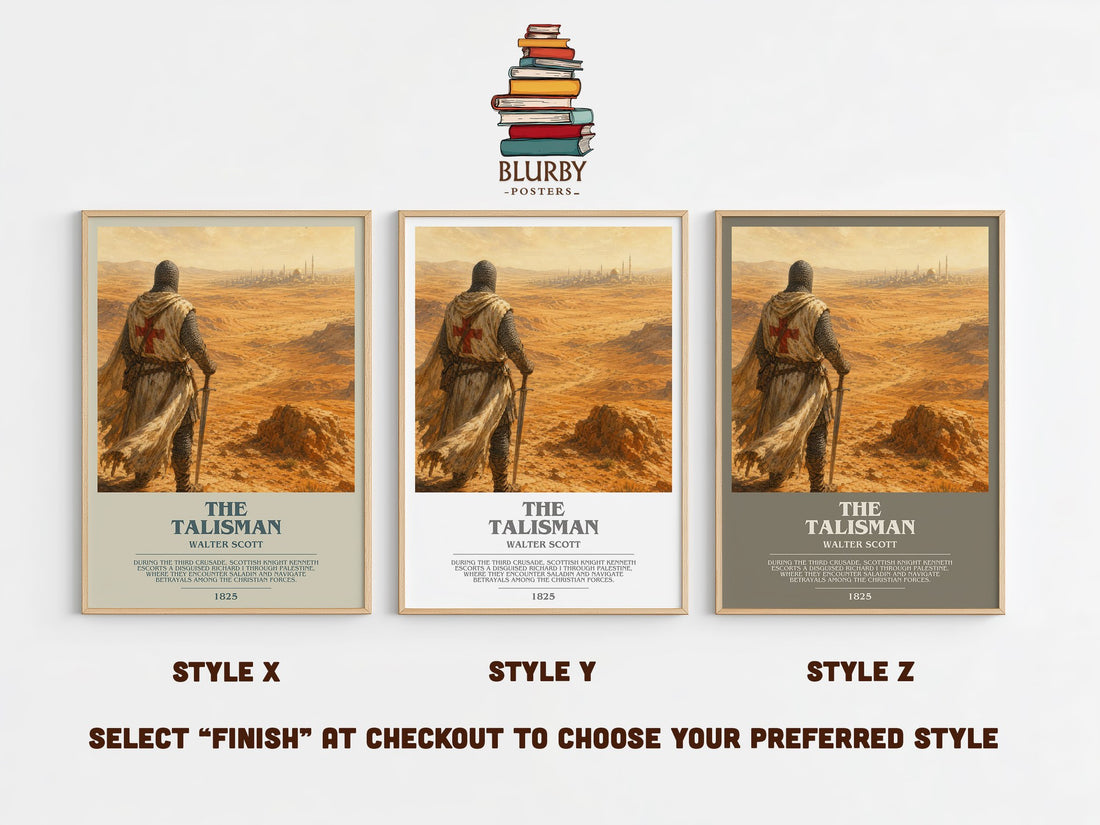 The Talisman bookish print in frame leaning in hallway – historical fiction wall art (mockup)