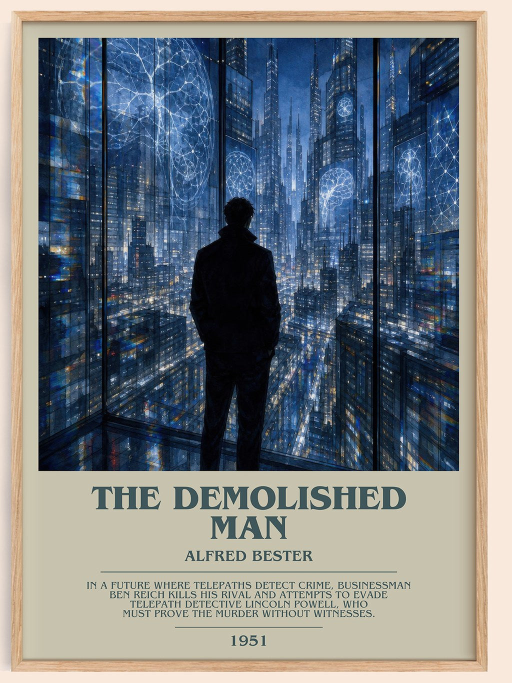 The Demolished Man bookish book poster by Alfred Bester – framed literary art print