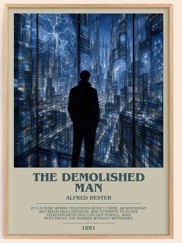 The Demolished Man bookish book poster by Alfred Bester – framed literary art print