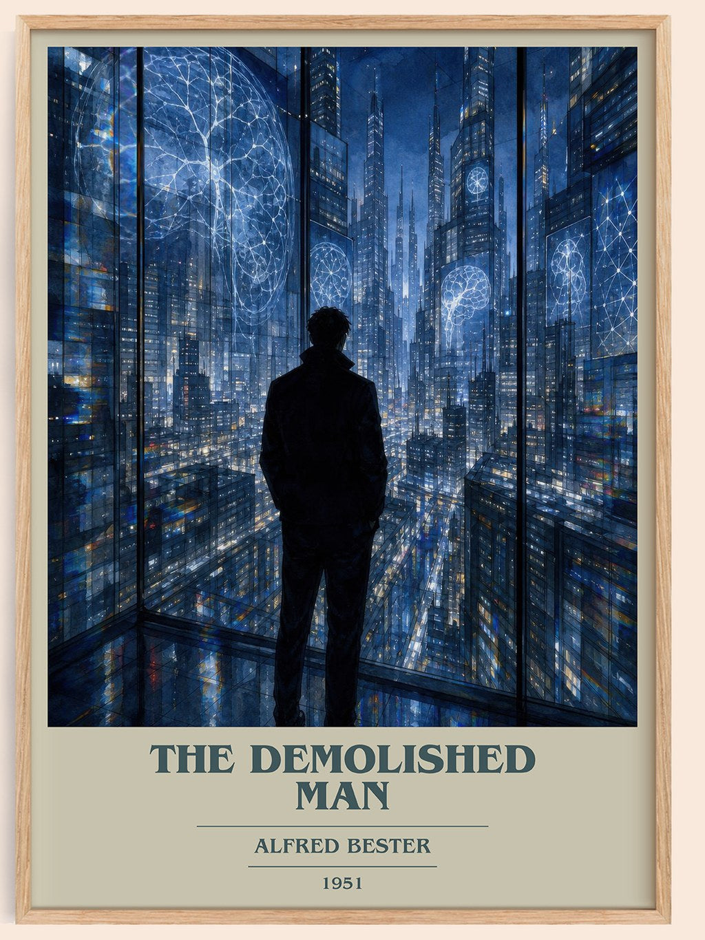 The Demolished Man book cover book poster by Alfred Bester – framed literary art print