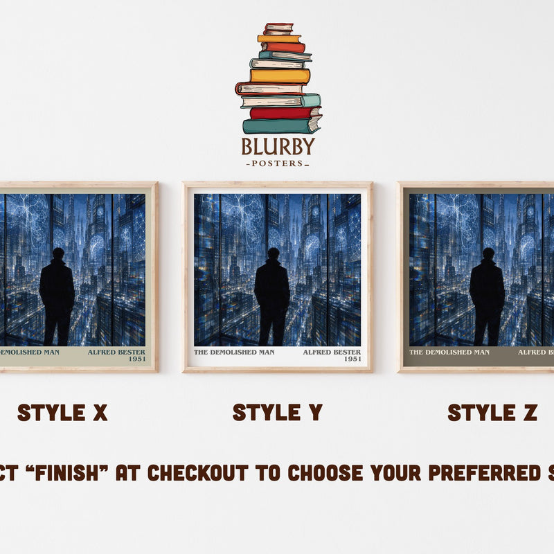 The Demolished Man literary print in frame leaning in hallway – sci fi wall art