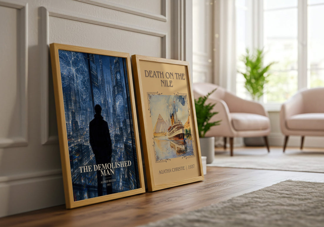 The Demolished Man watercolour print framed by window – literary home decor