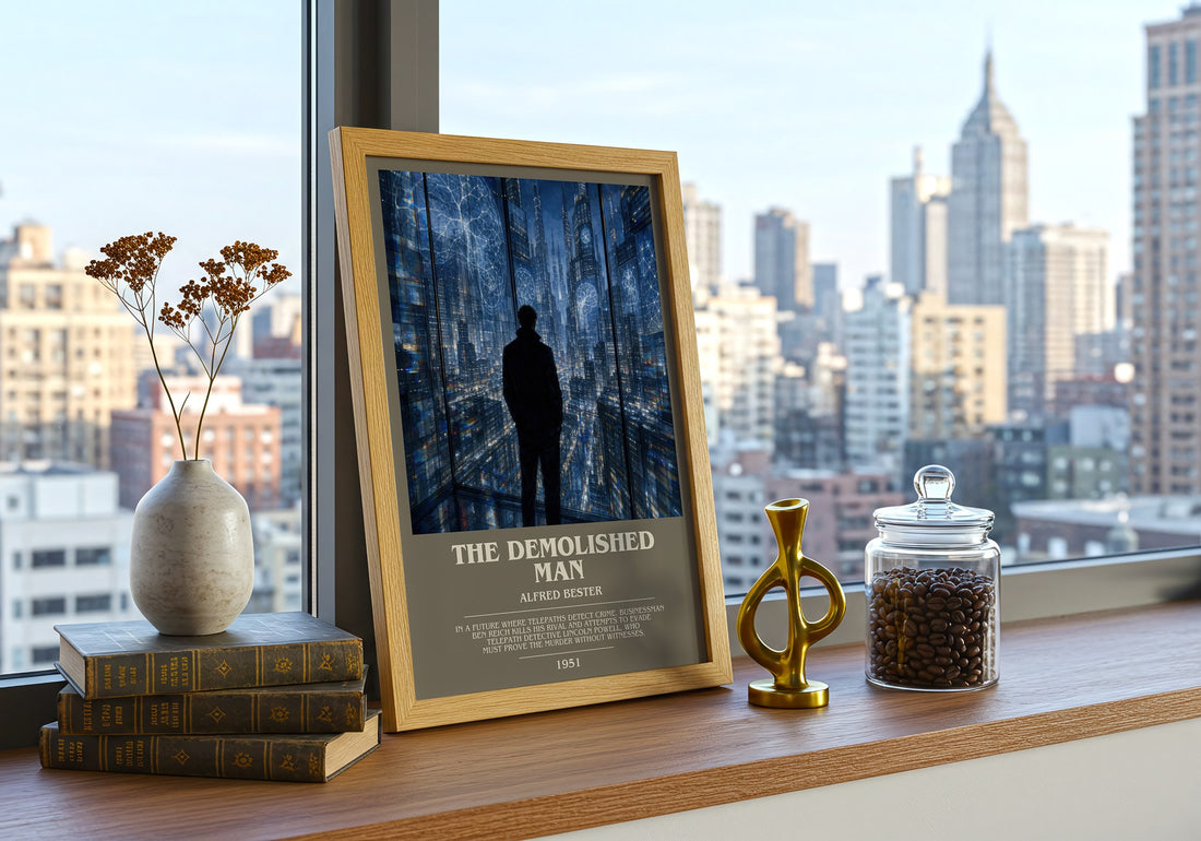The Demolished Man bookish print framed by window – literary home decor