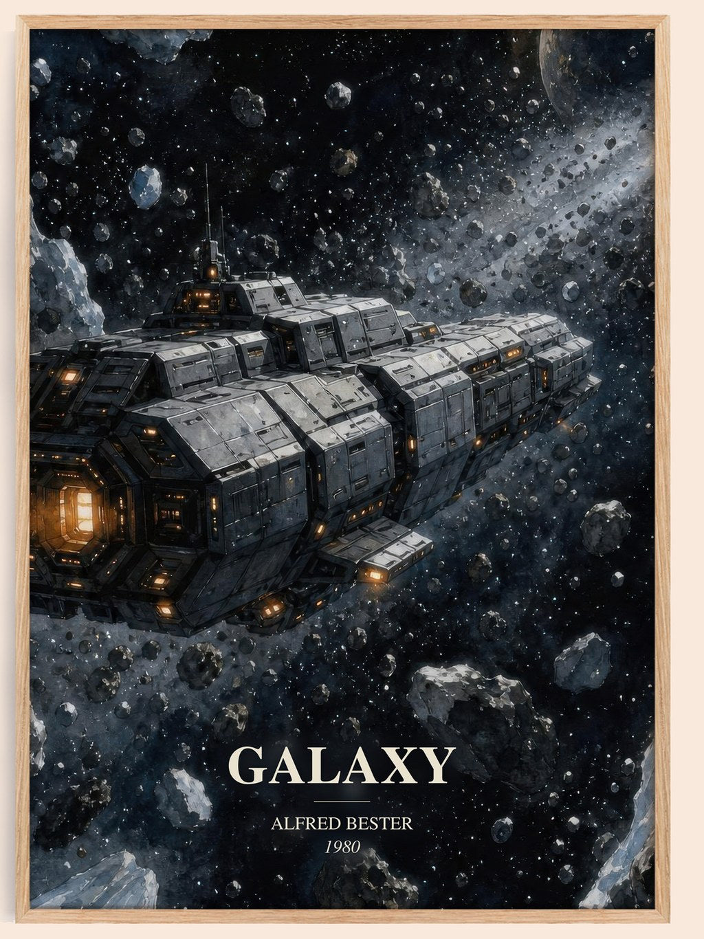 Galaxy watercolour book poster by Alfred Bester – framed literary art print