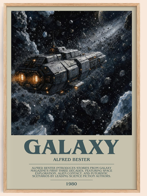 Galaxy bookish book poster by Alfred Bester – framed literary art print