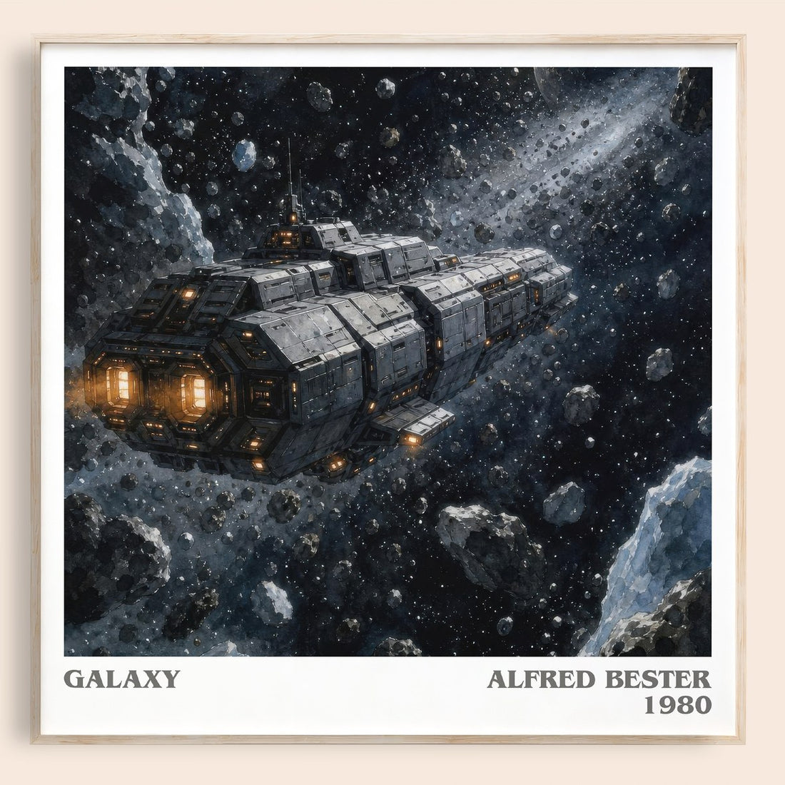 Galaxy literary book poster by Alfred Bester – framed literary art print