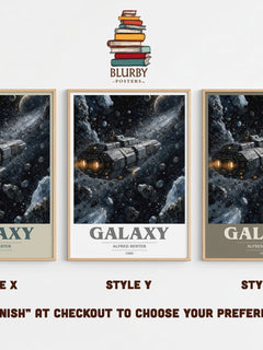 Galaxy book cover print in frame leaning in hallway – sci fi wall art