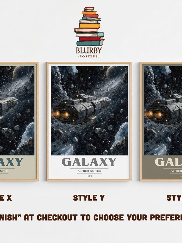 Galaxy book cover print in frame leaning in hallway – sci fi wall art