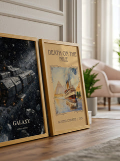 Galaxy watercolour print framed by window – literary home decor