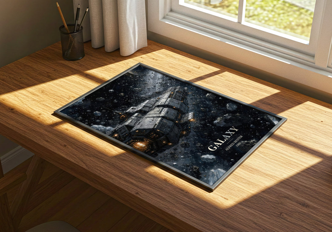 Galaxy watercolour book poster framed on wall – sci fi wall art