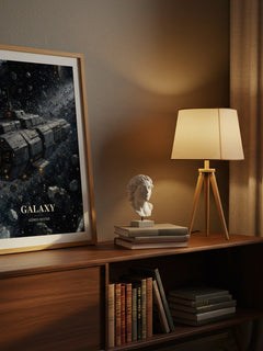 Galaxy watercolour print on bookshelf – Alfred Bester fan gift