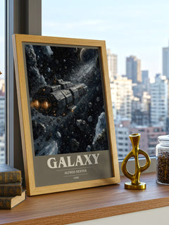 Galaxy book cover print framed by window – literary home decor