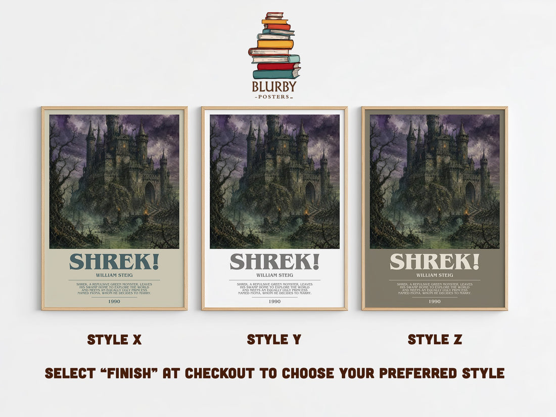 Shrek! bookish print in frame leaning in hallway – childrens wall art (mockup)