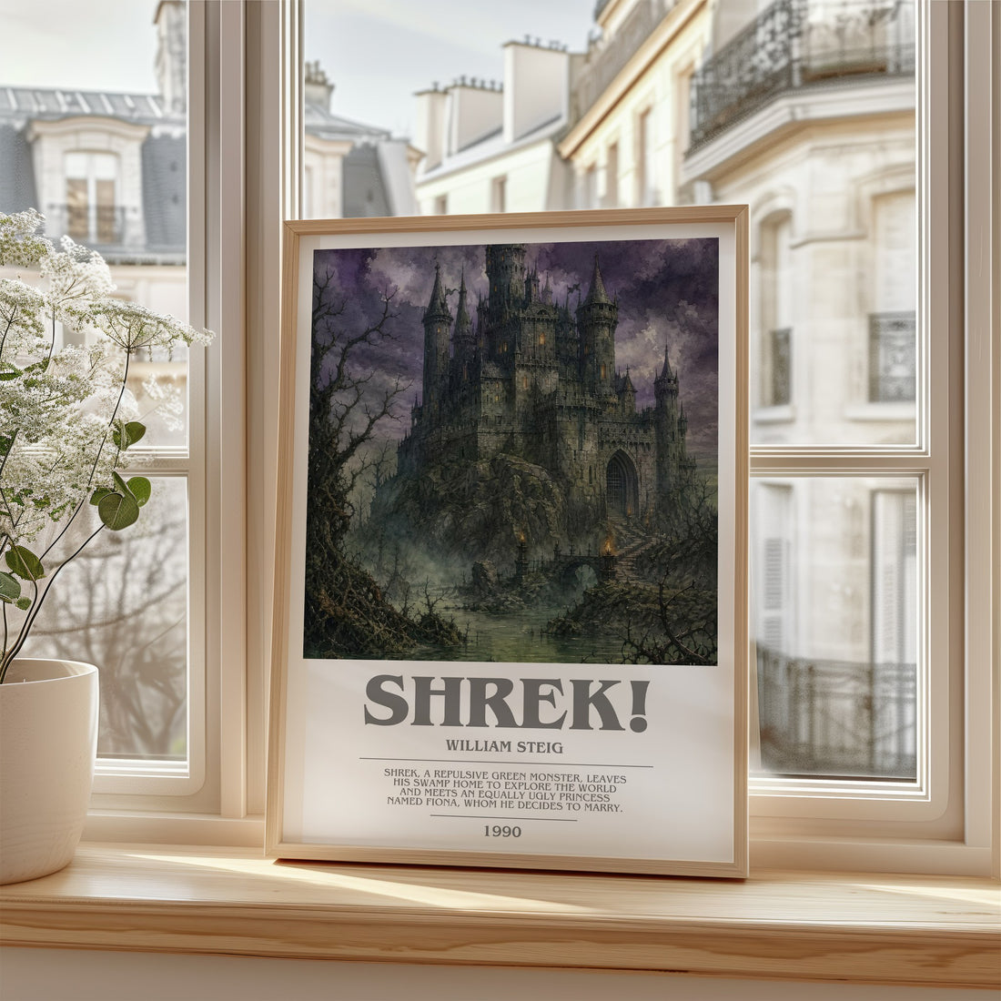 Shrek! Bookish Wall Art by William Steig – framed print by a bright window