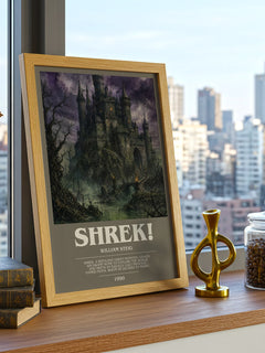 Shrek! Bookish Wall Art by William Steig – framed print on a city-view windowsill