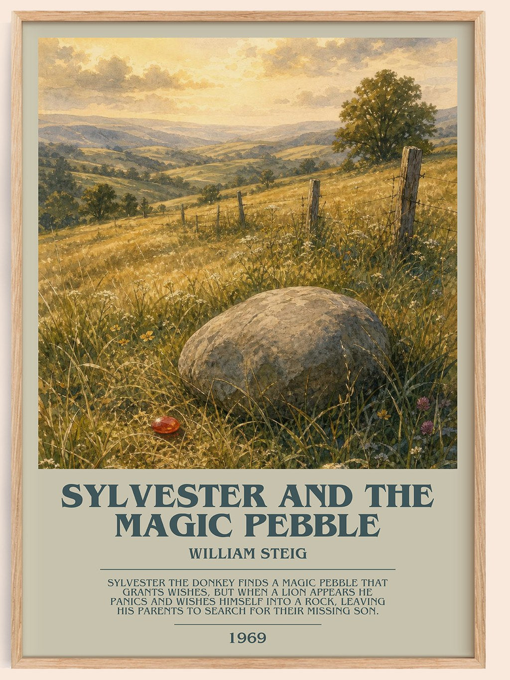 Sylvester and the magic pebble bookish book poster by William Steig – framed literary art print