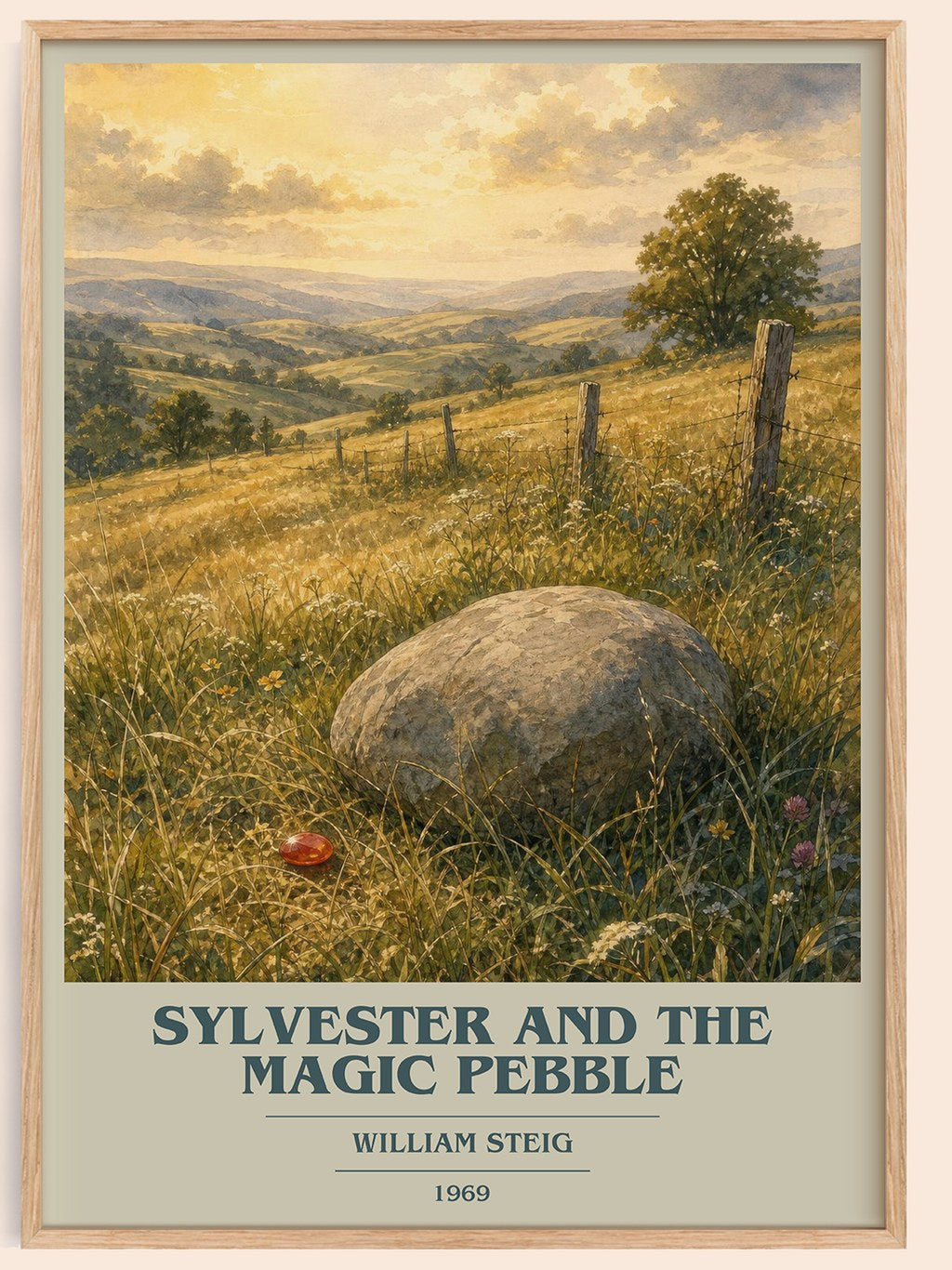Sylvester and the magic pebble book cover book poster by William Steig – framed literary art print