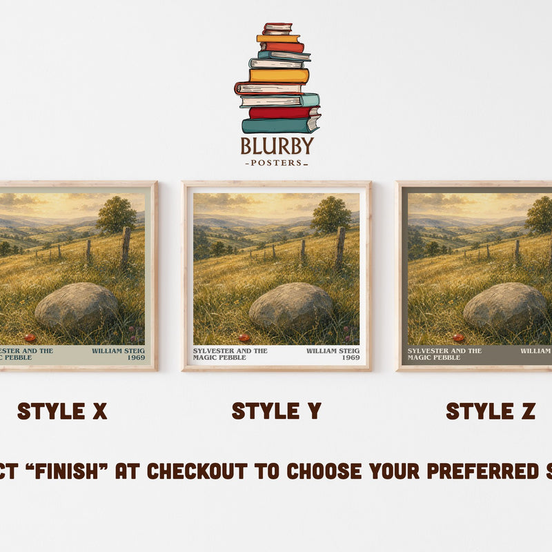Sylvester and the magic pebble literary print in frame leaning in hallway – childrens wall art