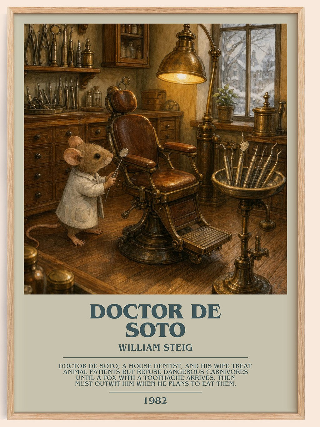 Doctor De Soto bookish book poster by William Steig – framed literary art print