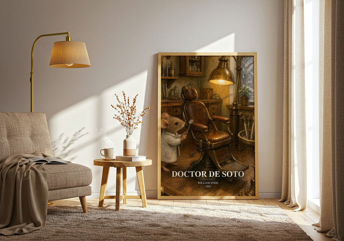 Doctor De Soto watercolour print in frame leaning in hallway – childrens wall art