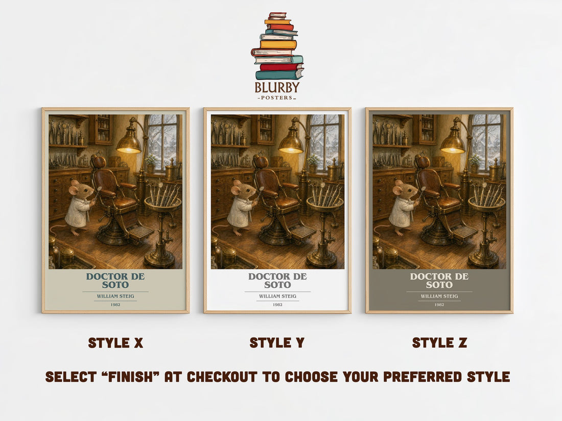 Doctor De Soto book cover print in frame leaning in hallway – childrens wall art (mockup)