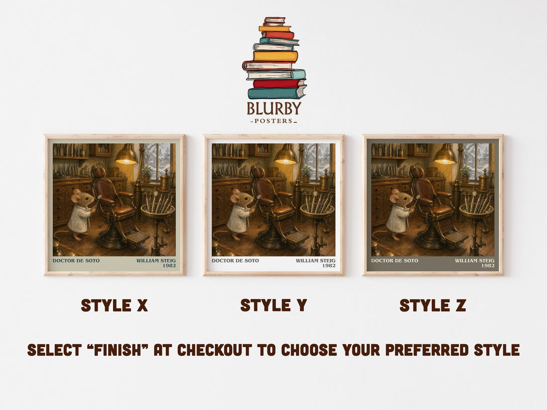 Doctor De Soto literary print in frame leaning in hallway – childrens wall art (mockup)