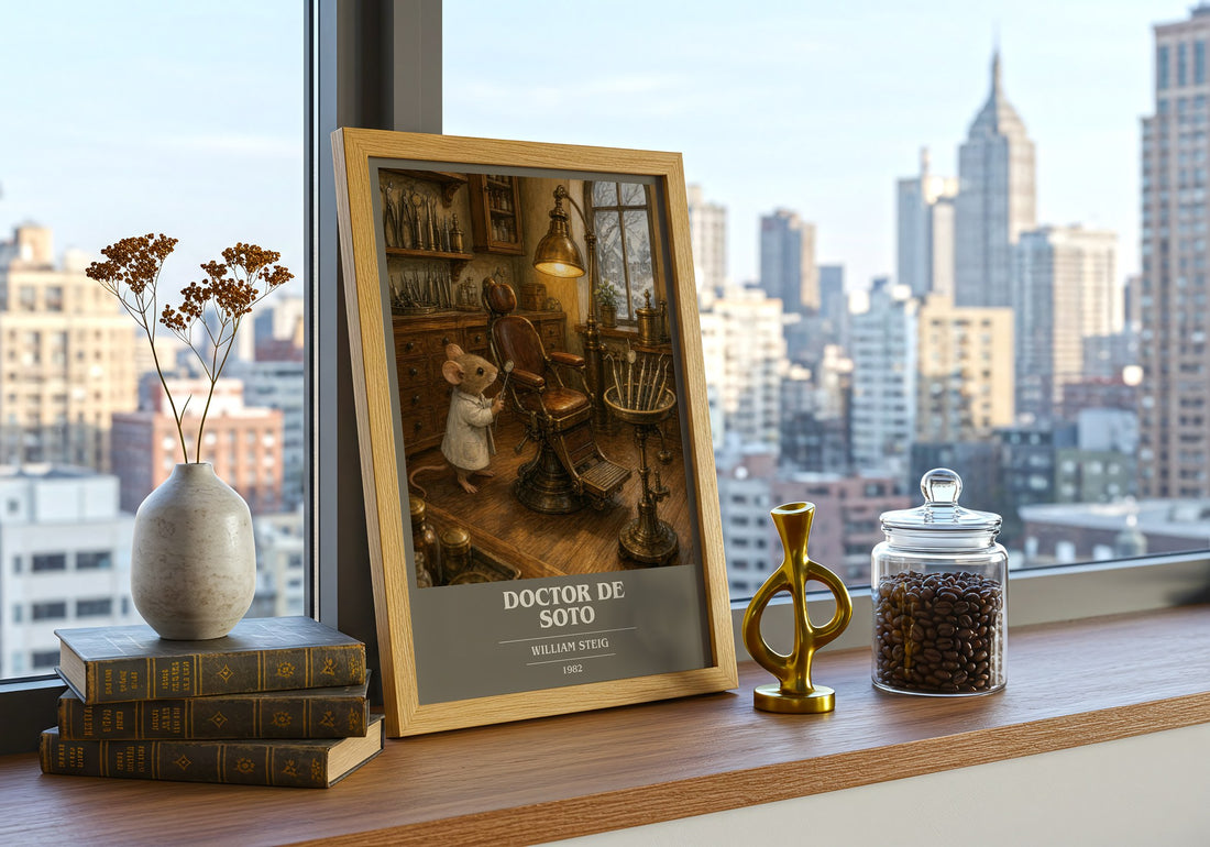 Doctor De Soto book cover print framed by window – literary home decor