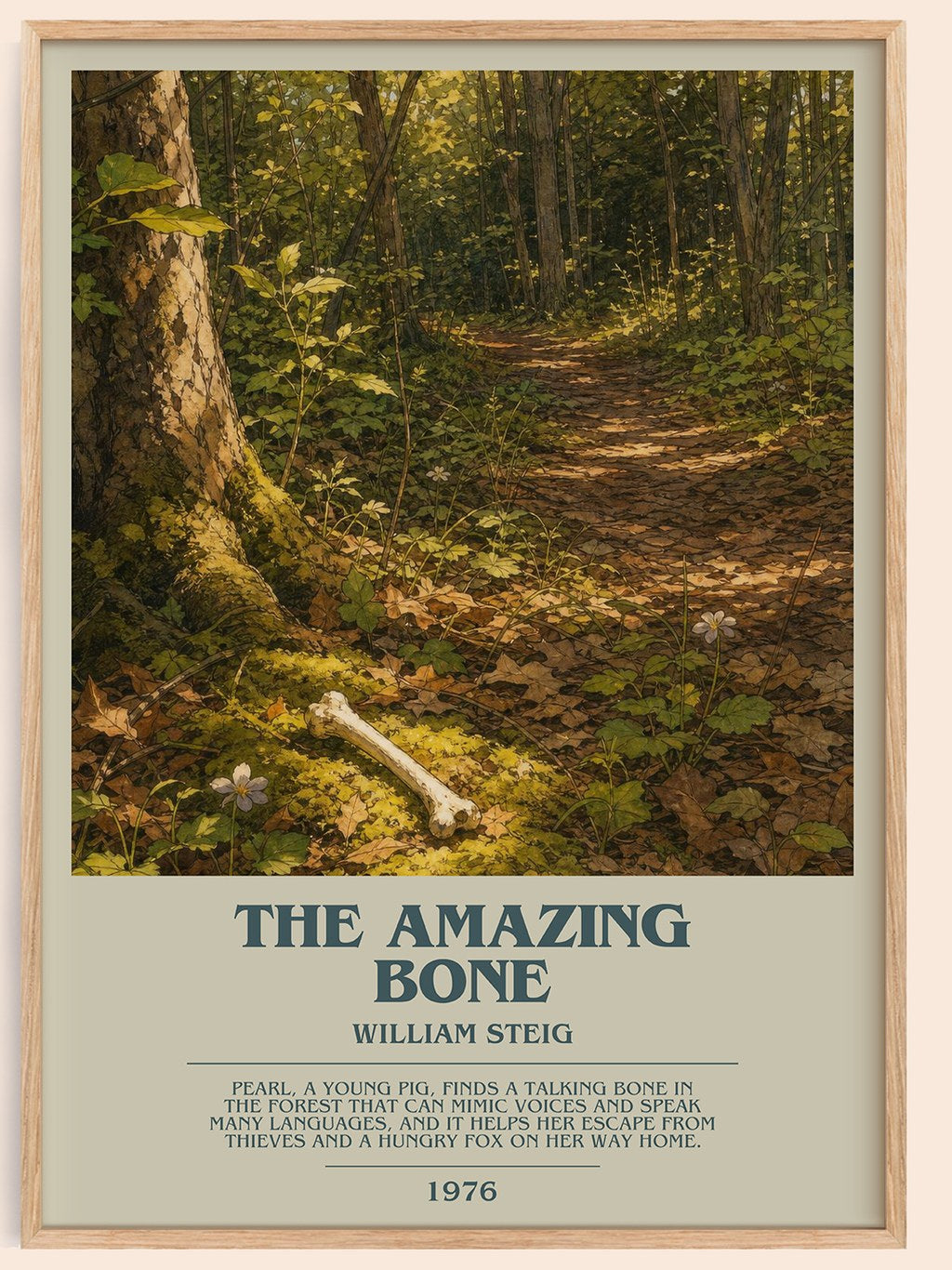 The amazing bone bookish book poster by William Steig – framed literary art print