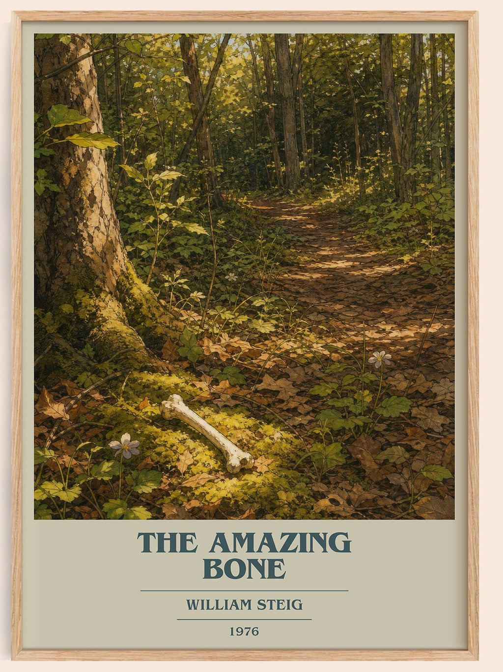 The amazing bone book cover book poster by William Steig – framed literary art print