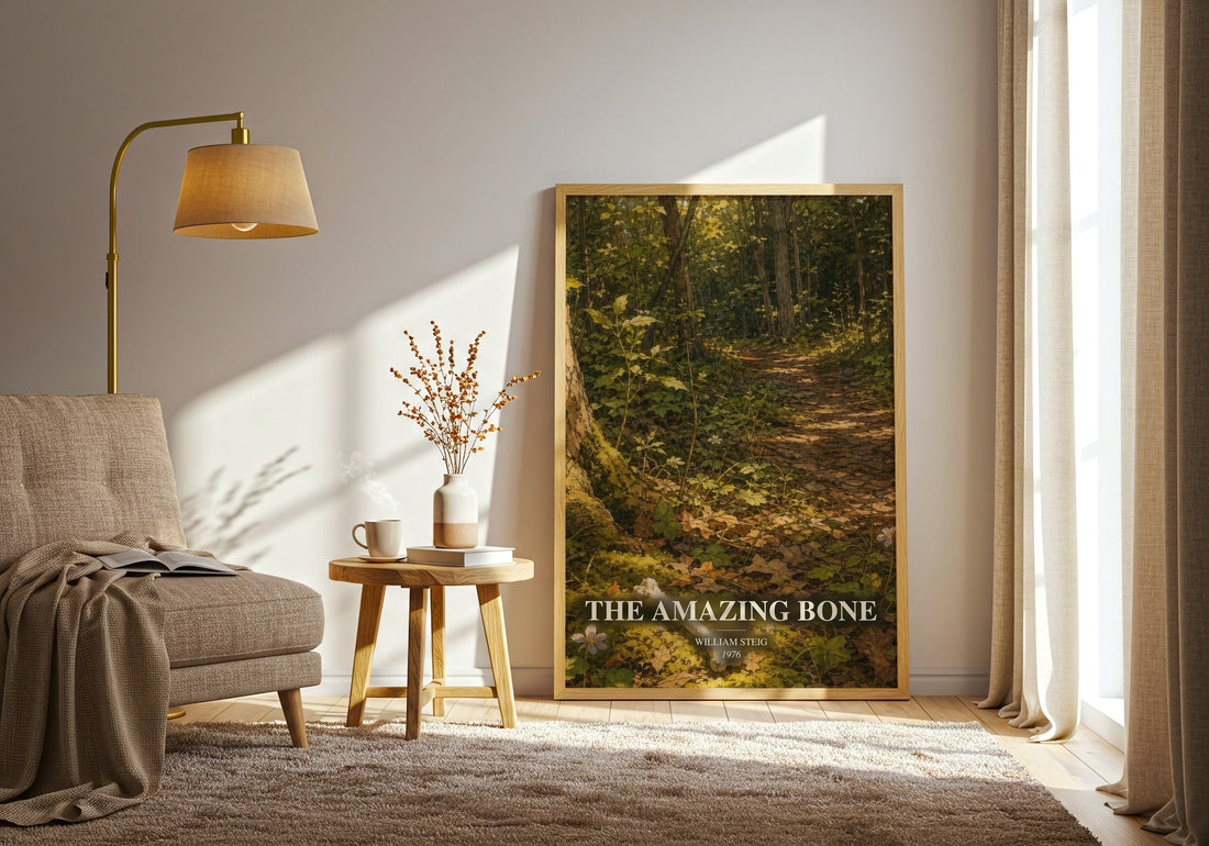 The amazing bone watercolour print in frame leaning in hallway – childrens wall art