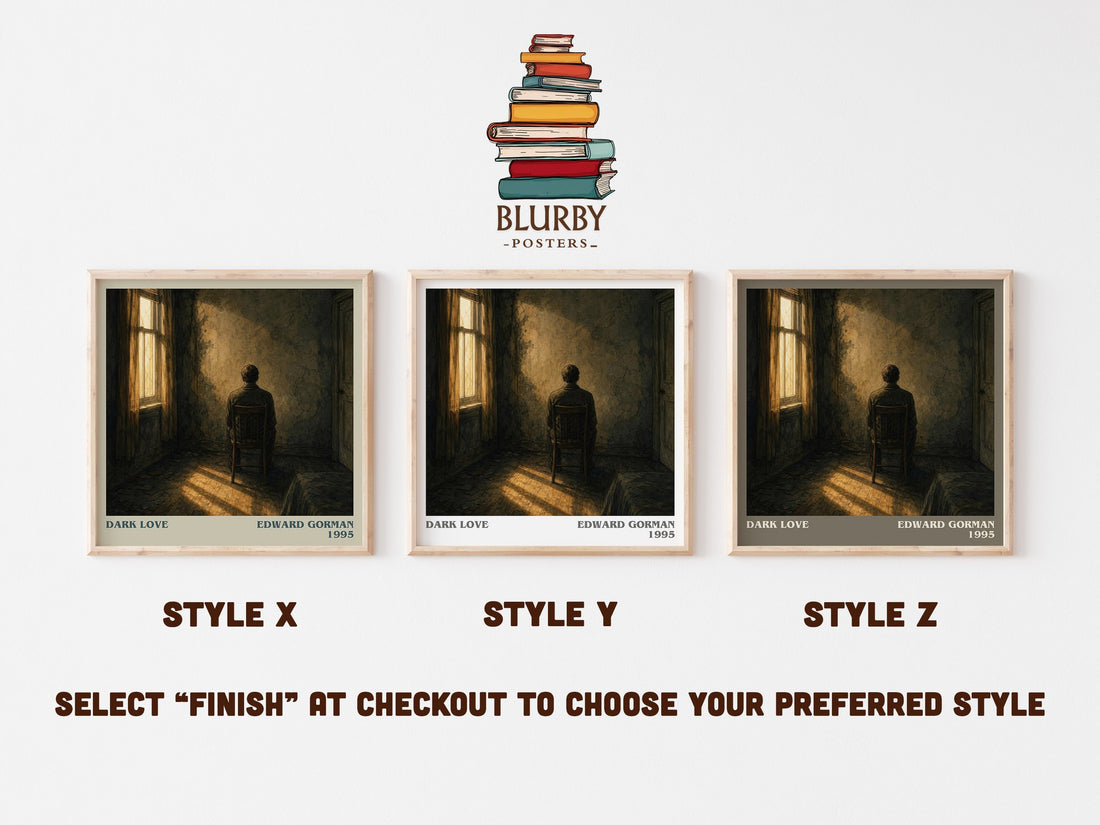 Dark Love literary print in frame leaning in hallway – horror wall art (mockup)