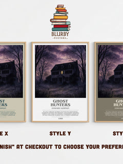 Ghost hunters bookish print in frame leaning in hallway – horror wall art