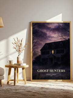 Ghost hunters watercolour print in frame leaning in hallway – horror wall art