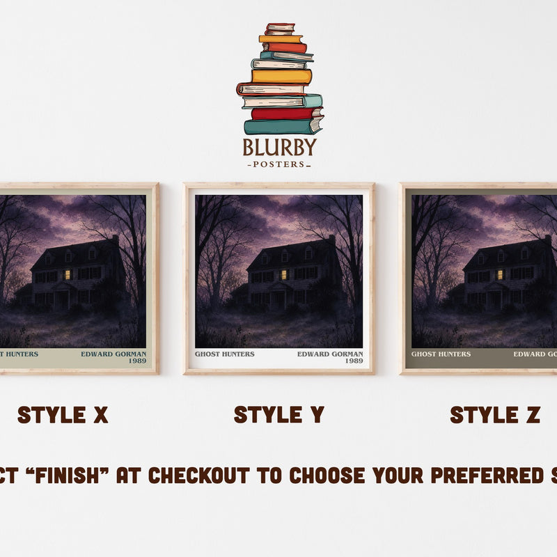 Ghost hunters literary print in frame leaning in hallway – horror wall art